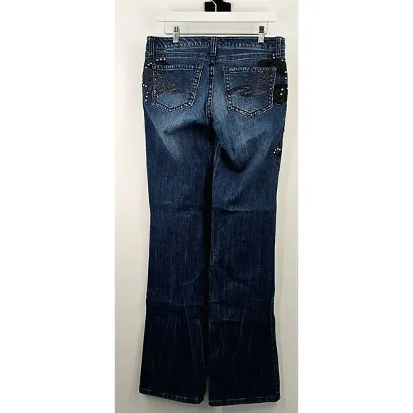 Wrangler Rock 47 Jeans Size 9 Women's Mid-Rise Embroidered‎ Designs Bootcut Leg - Picture 3 of 13
